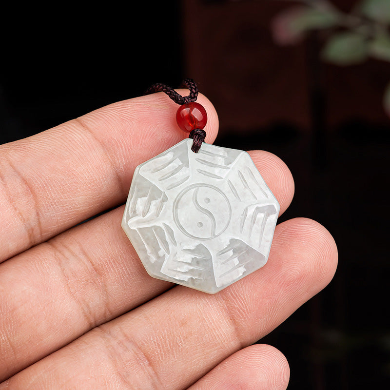 Natural Jade Bagua Yin Yang Luck Necklace for Prosperity