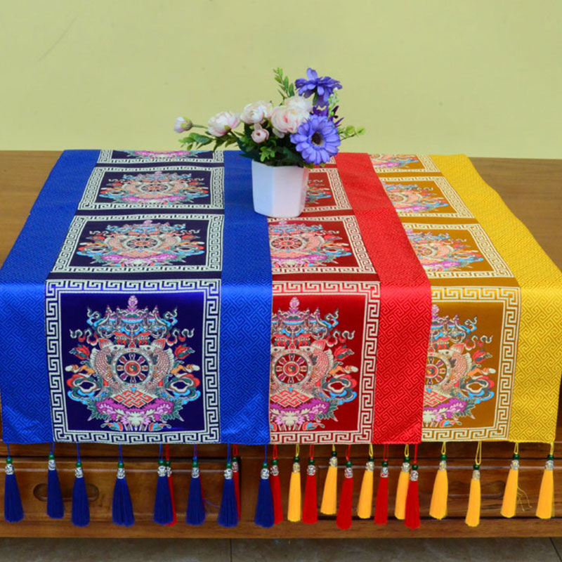 Meditation Altar Mat with Tibetan Vajra and Auspicious Symbols, 95x33cm