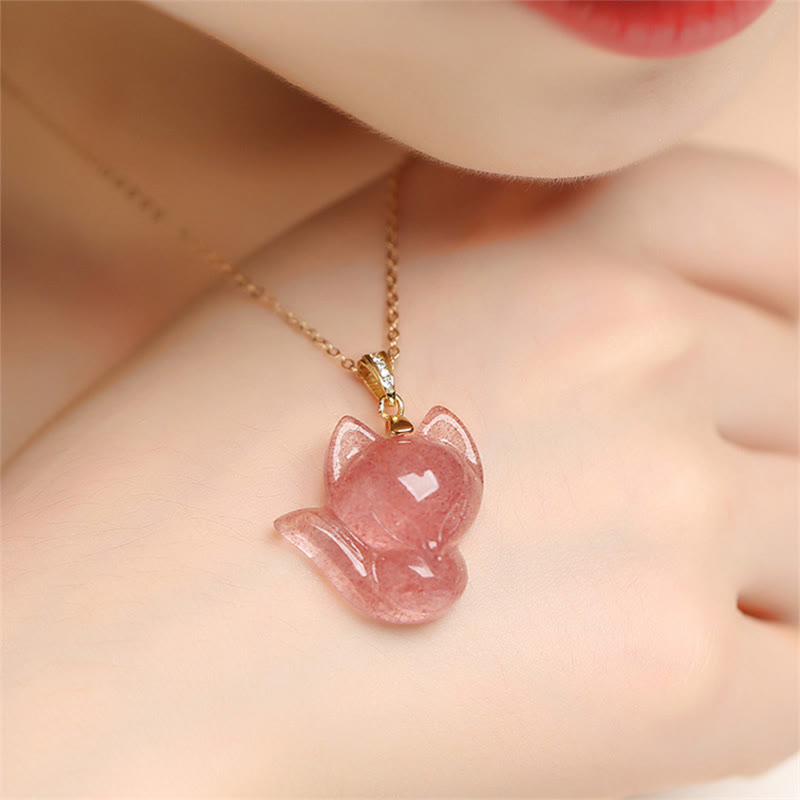 Strawberry Quartz Healing Necklace in 14k Gold Plated Silver
