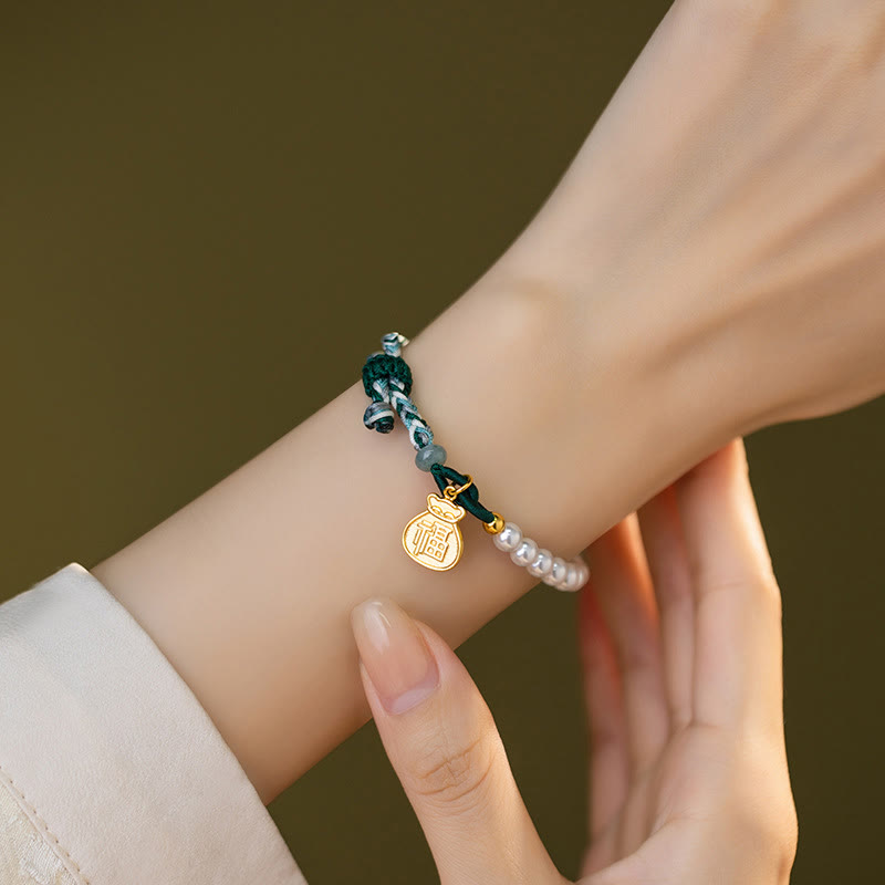 Sterling Silver Fu Pearl & Hetian Jade Wisdom Bracelet