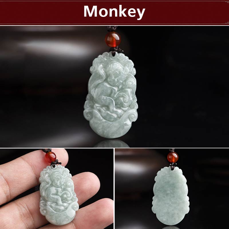 Unisex Jade Chinese Zodiac Success Pendant Necklace