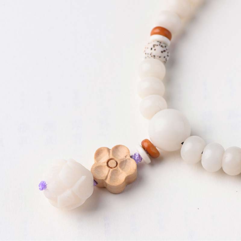 Unisex Lotus Bracelet with White Jade, Bodhi Seed & Blessings