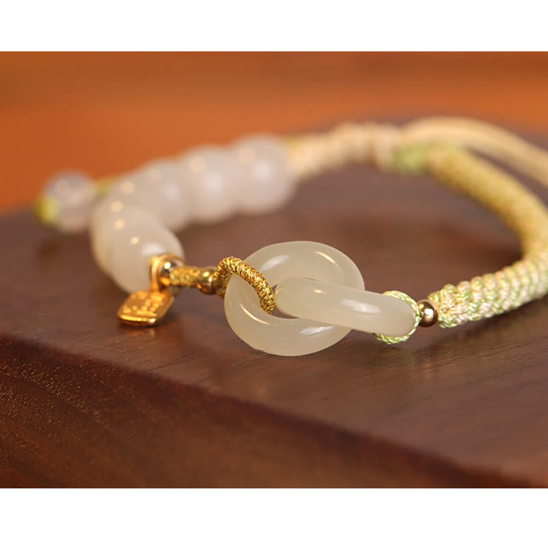 Natural Hetian Jade Double Peace Buckle Bracelet for Abundance