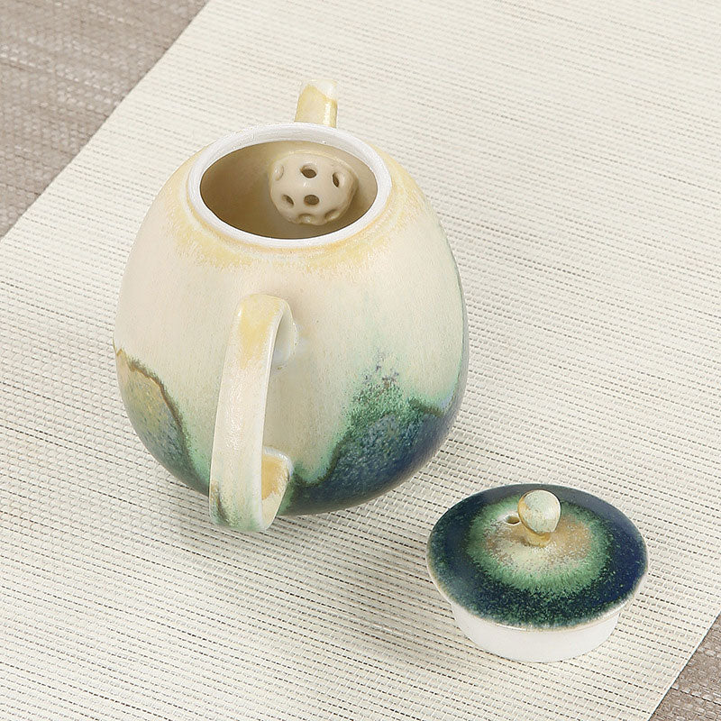 230ml Ceramic Gongfu Teapot in Green Beige for Zen Decor