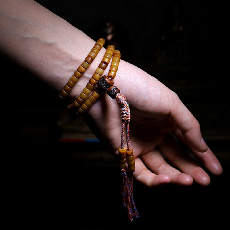Yak Bone Amber 108 Bead Mala Bracelet for Balance