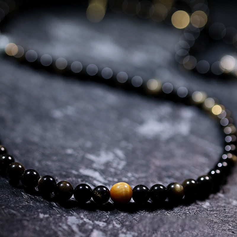 108 Bead Gold Sheen Obsidian Tigereye Wealth Bracelet