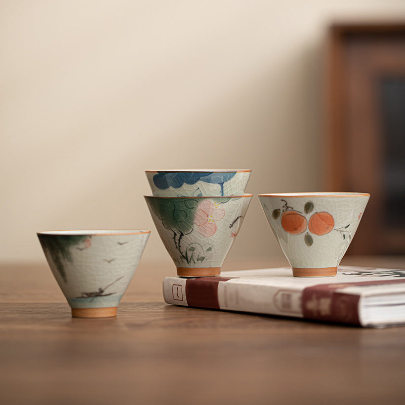 50ml Ceramic Teacup with Koi Fish Lotus Design for Meditation