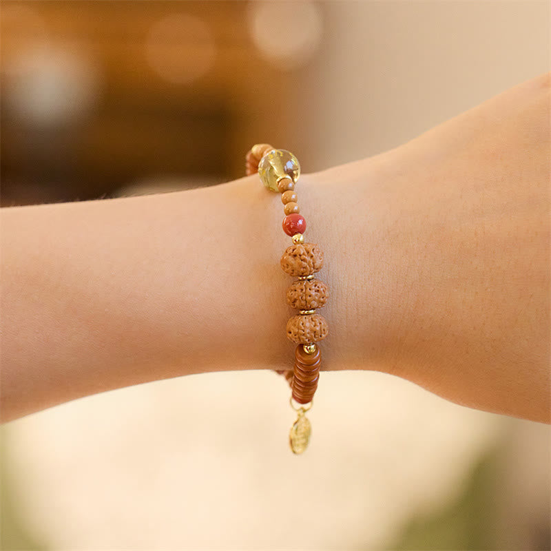 Om Mani Padme Hum Bracelet Bodhi Seed and Black Onyx