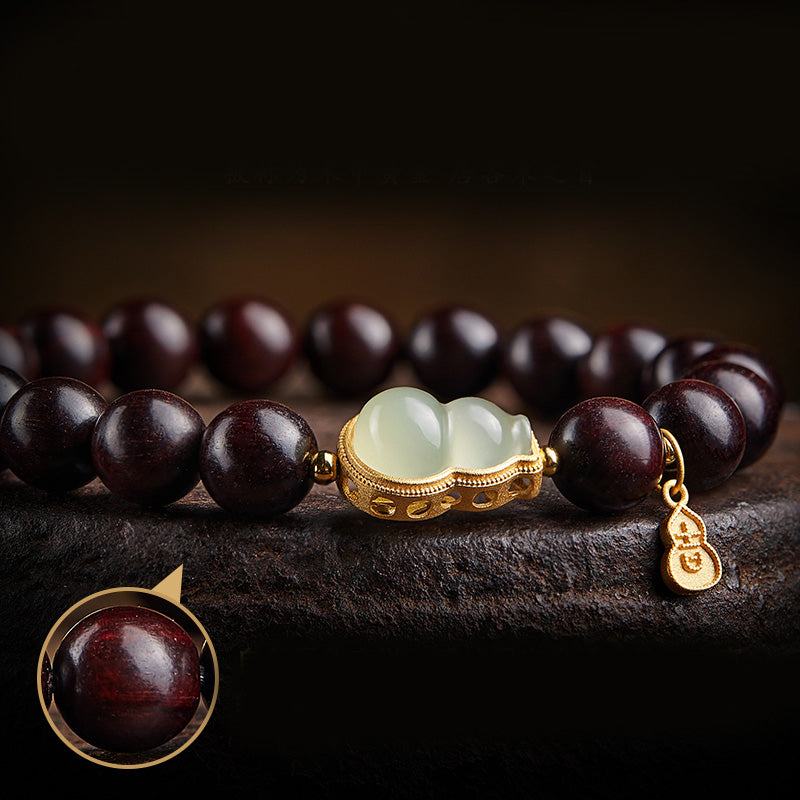 Small Leaf Red Sandalwood Jade Bracelet for Calm & Protection