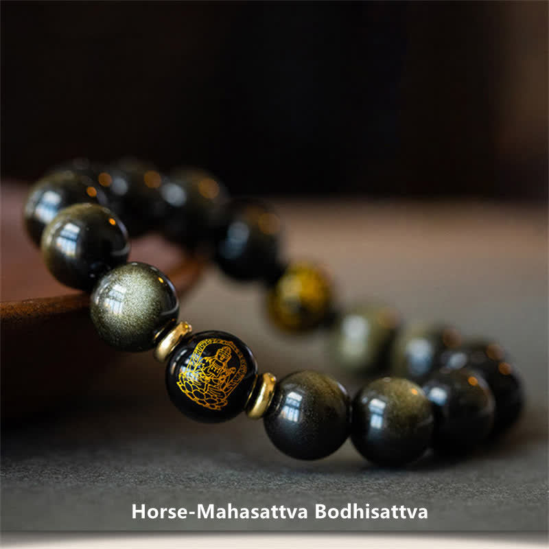 Gold Sheen Obsidian Chinese Zodiac Protection Bracelet 12mm