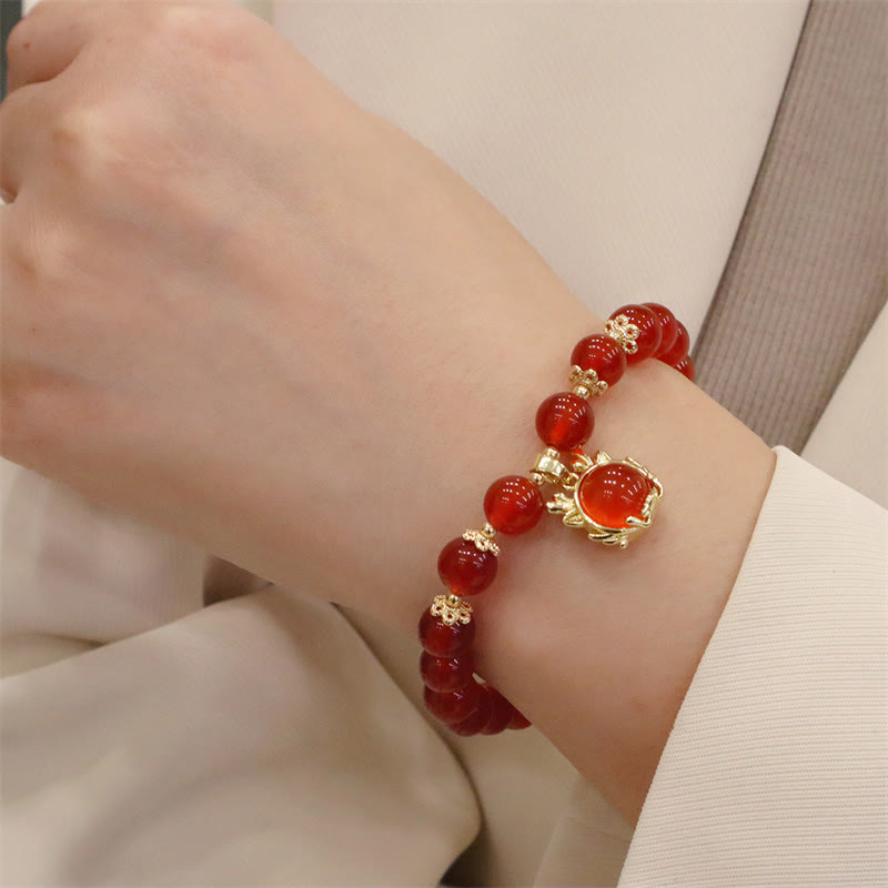 Year of the Dragon Red Agate Jade Peace Buckle Bracelet