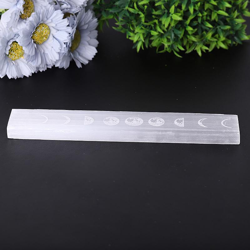 9" Selenite Crystal Wand with Moon Engraving