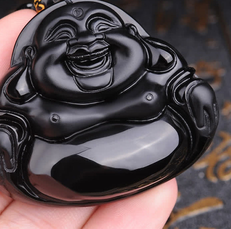 Black Obsidian Laughing Buddha Transformation Pendant