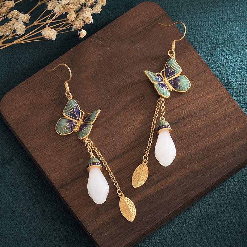 80mm White Jade Feng Shui Fortune Drop Earrings