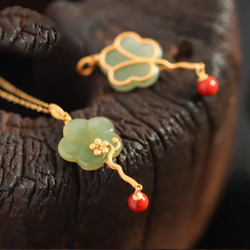 Prosperity Jade Necklace with Red Agate | Vintage Plum Blossom
