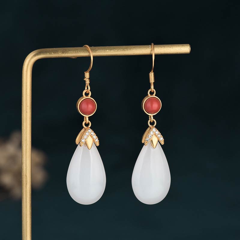 White Jade Luck Drop Earrings for Protection & Happiness