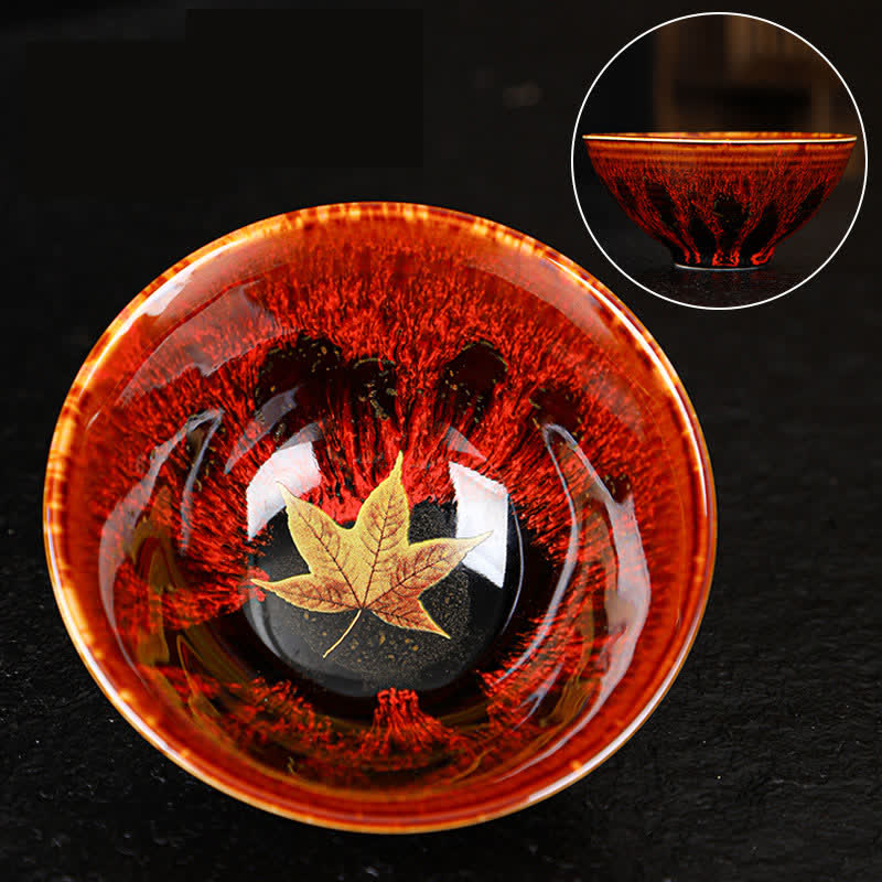 Colorful Maple Leaf Ceramic Teacup 110ml for Cozy Tea
