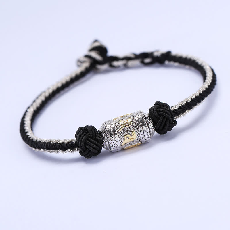 925 Sterling Silver Red String Prayer Wheel Bracelet for Luck Strength