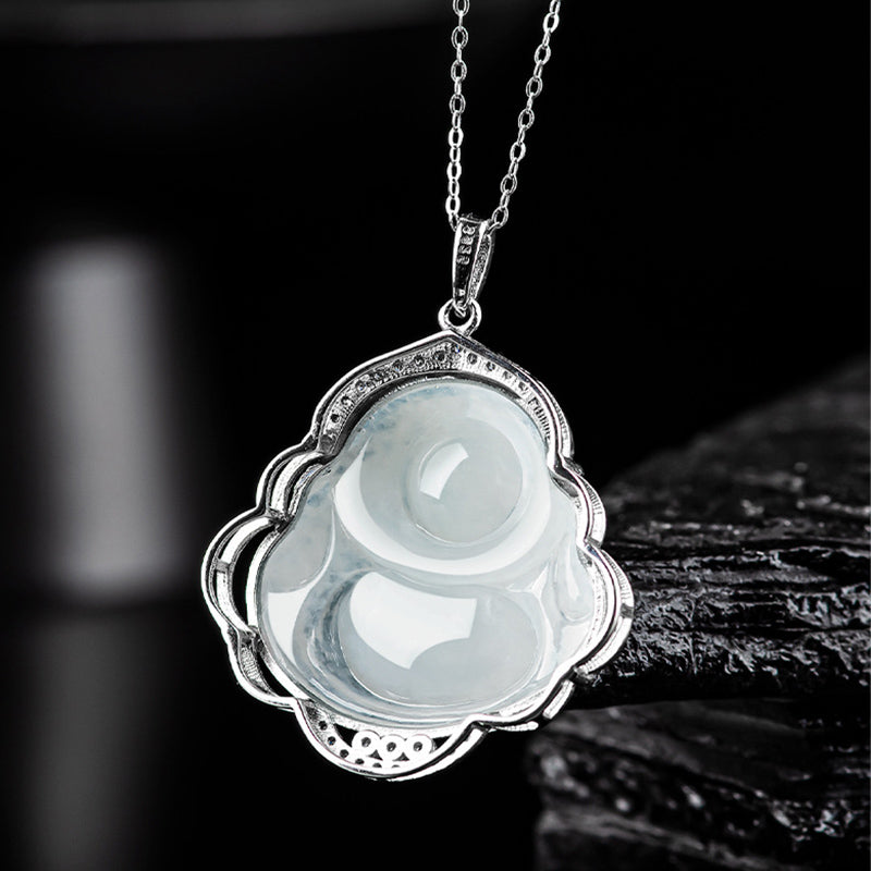 925 Sterling Silver Jade Necklace | Laughing Buddha Abundance