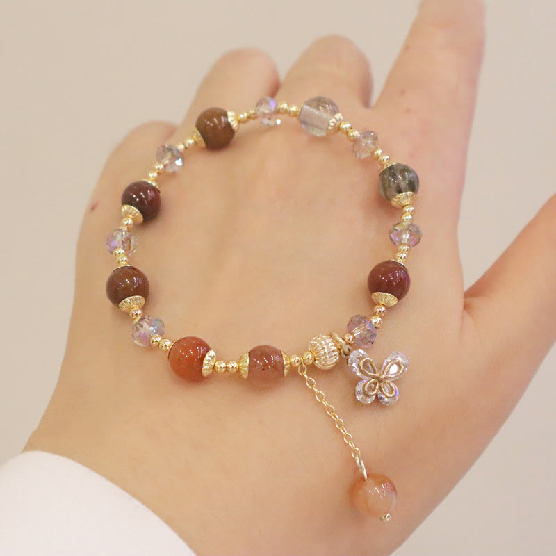 Rutilated Quartz Fu Lu Shou Wealth Butterfly Bracelet