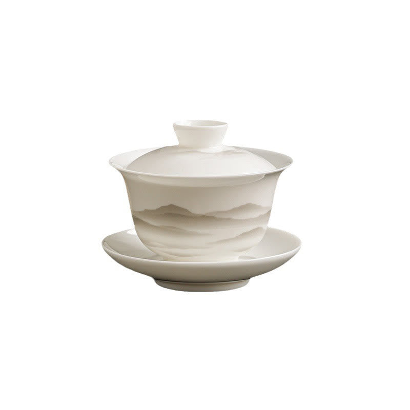 Vintage Ink Painting Porcelain Gaiwan Tea Cup Set for Meditation