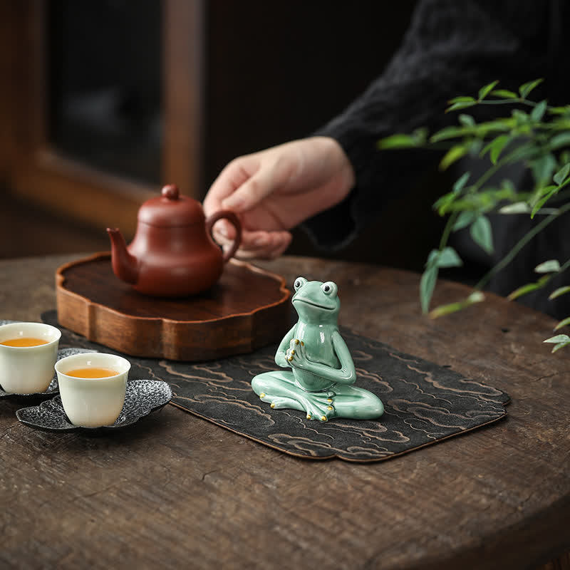 Meditating Ceramic Zen Frog Statue for Decor