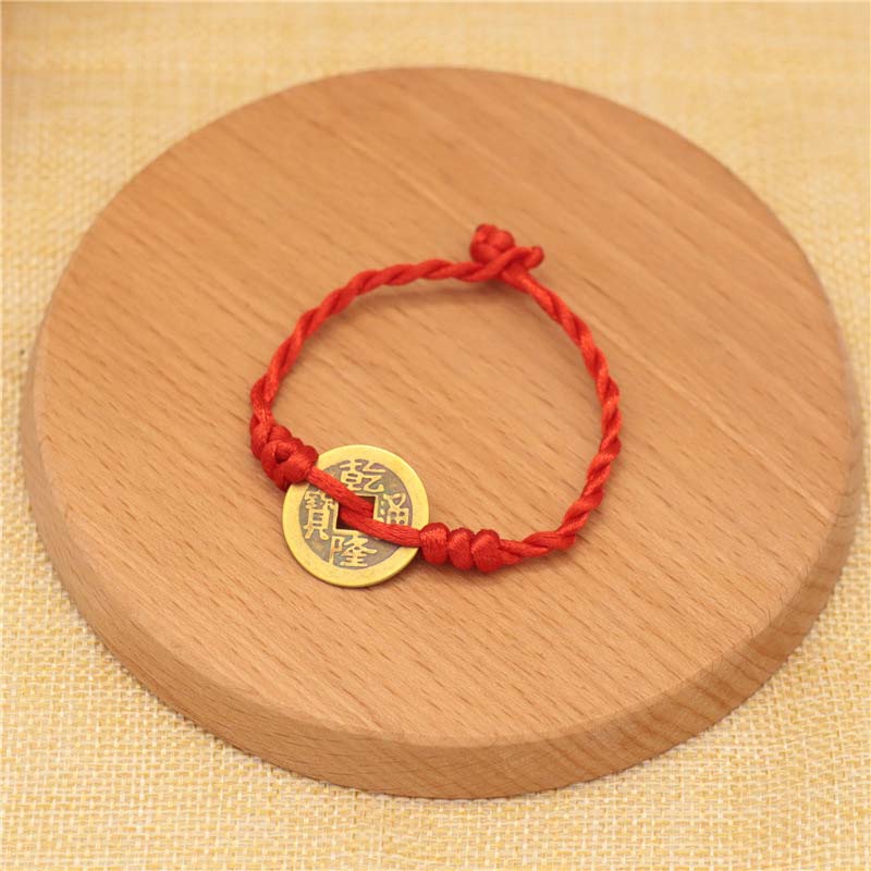 Copper Coin Red String Bracelet for Protection & Wealth