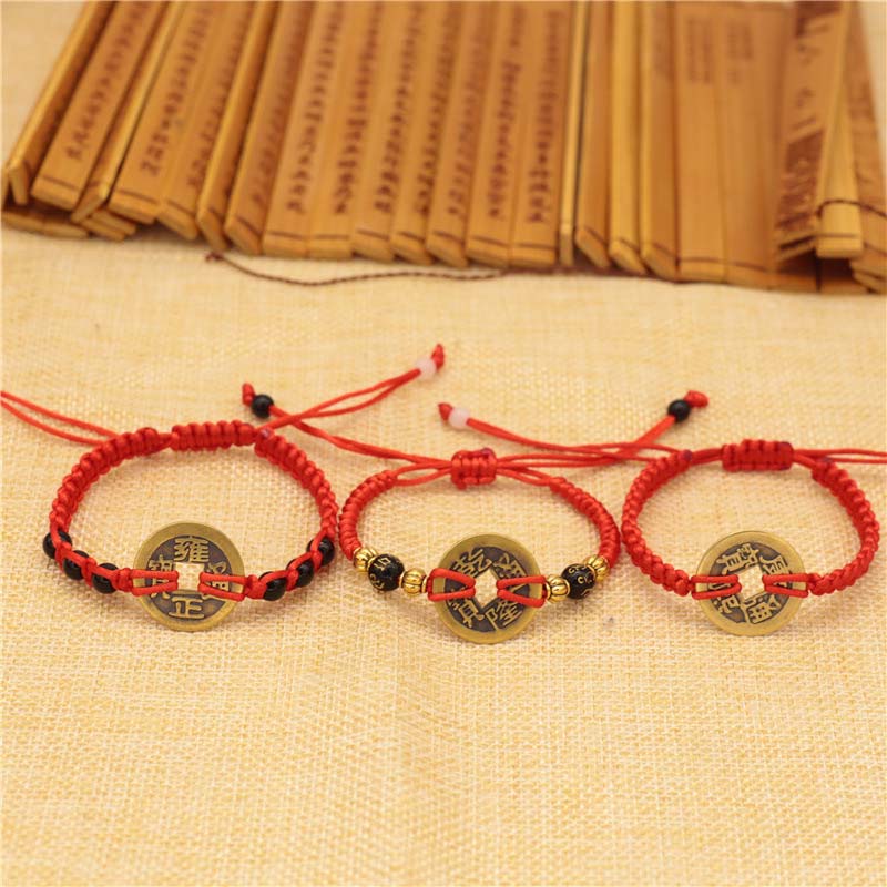 Copper Coin Red String Bracelet for Protection & Wealth