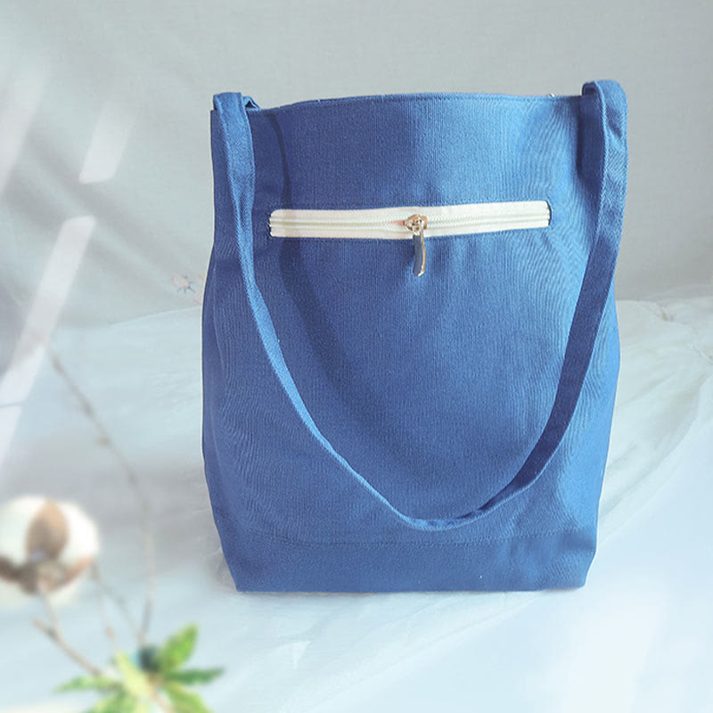 Canvas Tote Bag with Flower Crane & Plum Blossom Embroidery