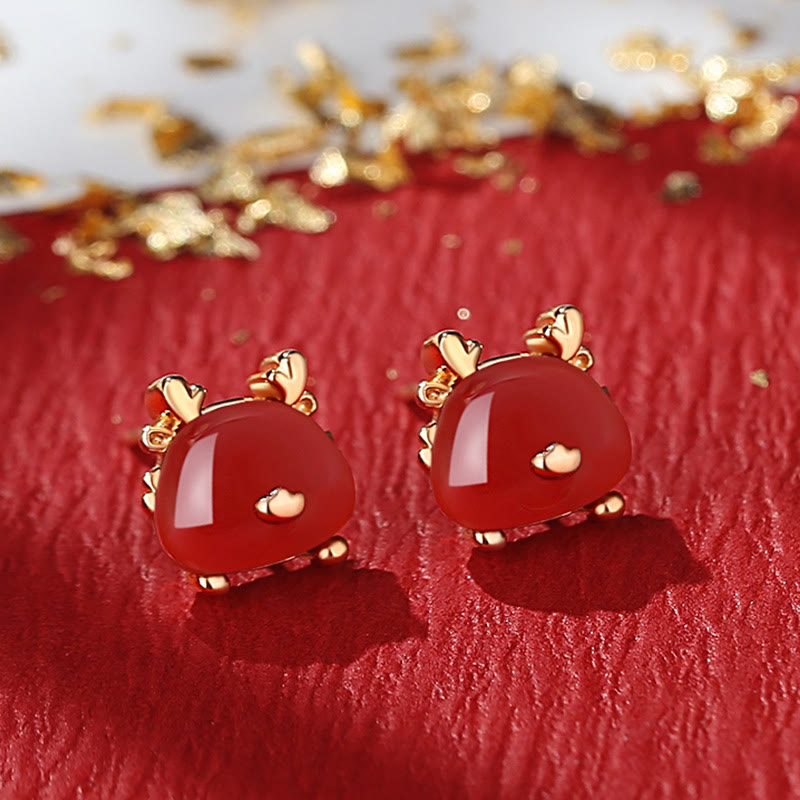 Sterling Silver Dragon Jewelry with Hetian Jade & Red Agate