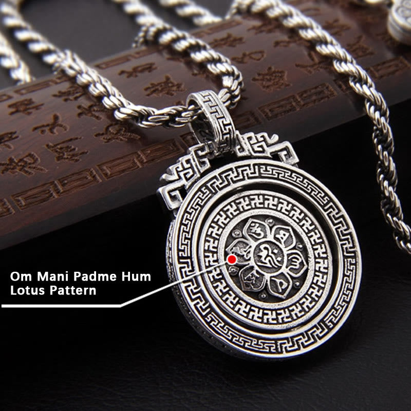 Om Mani Padme Hum Necklace | Copper Silver Rotatable Pendant
