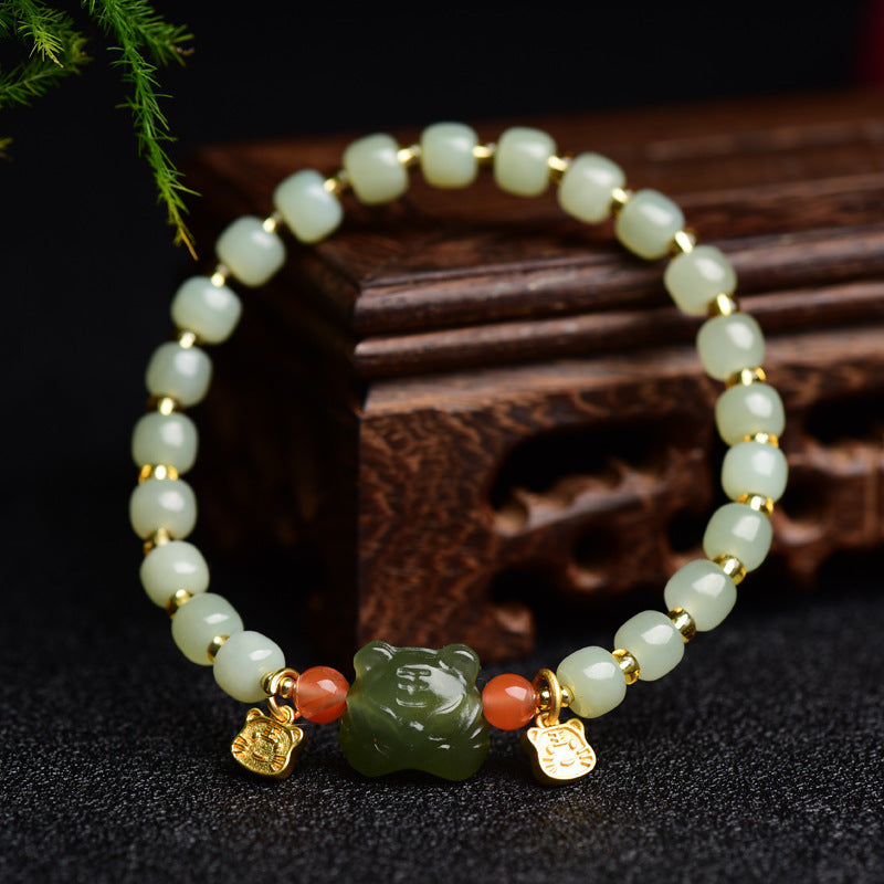 Jade Chinese Zodiac Tiger Bracelet for Abundance & Luck