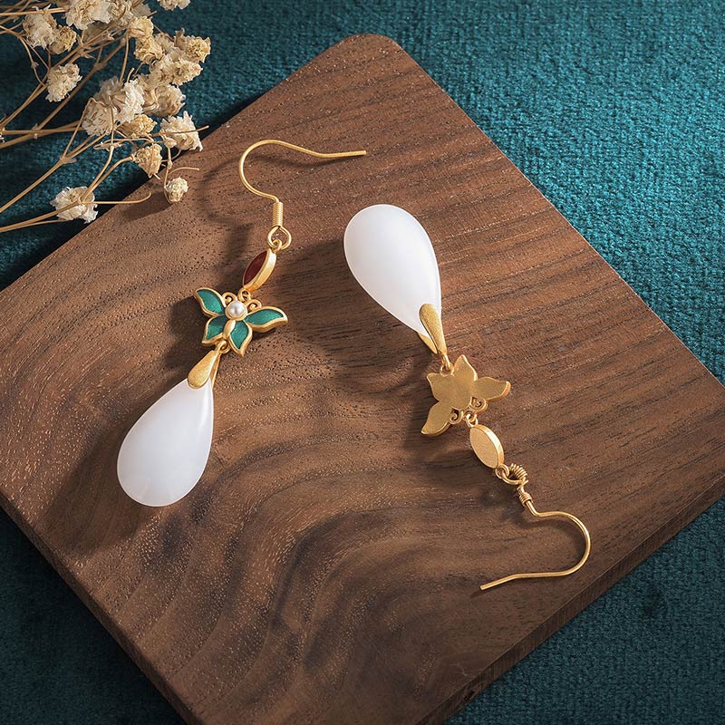 White Jade Luck Drop Earrings for Protection & Happiness