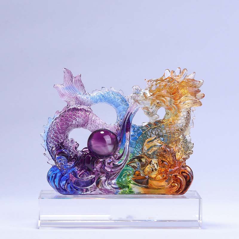 Handmade Liuli Dragon Crystal Art Piece for Protection