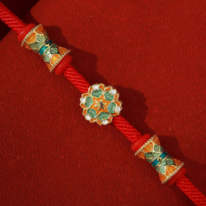 925 Sterling Silver Lotus Drum Bracelet with Red Rope | New Beginnings