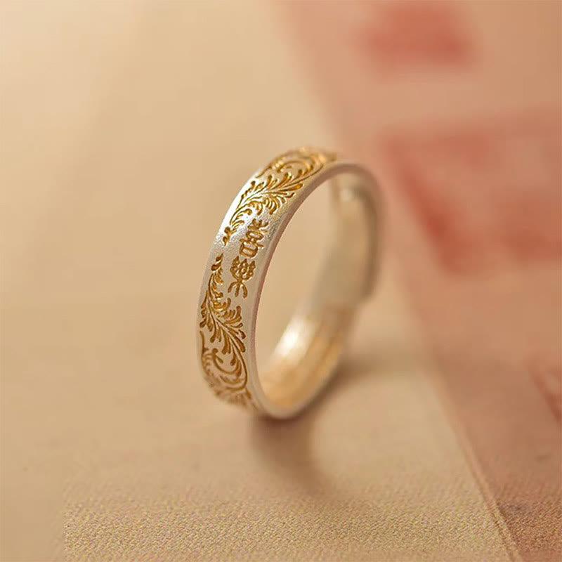 Adjustable 999 Sterling Silver Heart Sutra Spiritual Ring