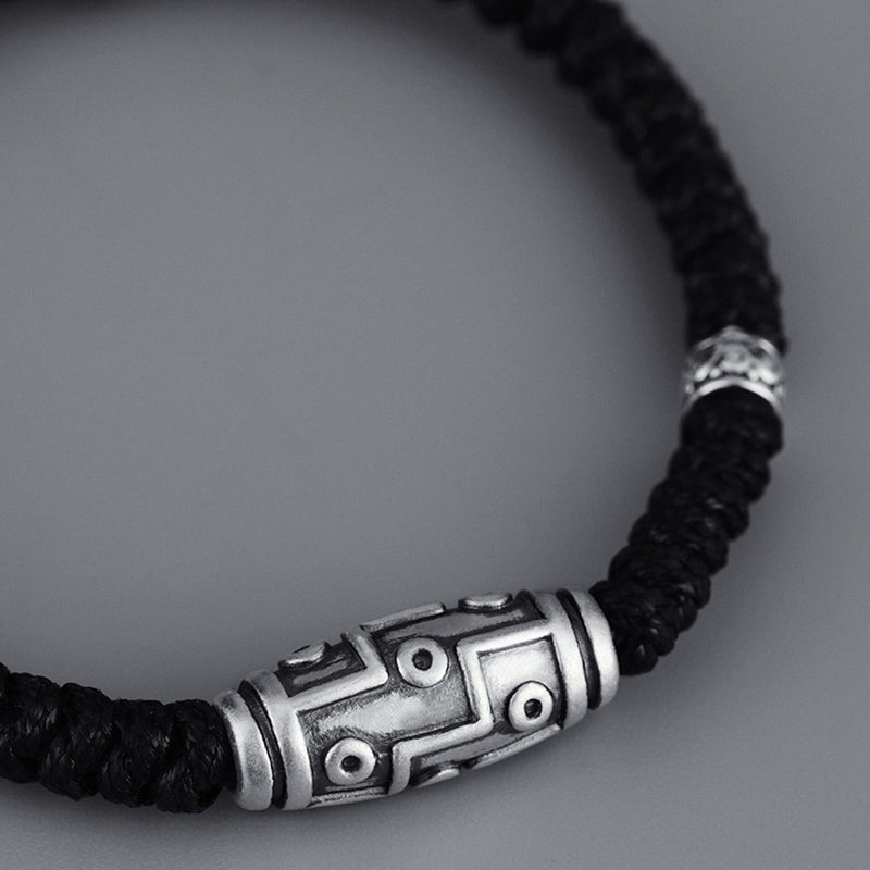 999 Sterling Silver Nine-Eye Dzi Bead Spiritual Protection Bracelet