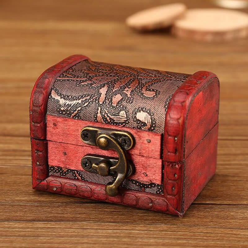 Retro Small Wood Jewelry Box with Golden Grape Design | Zen Decor