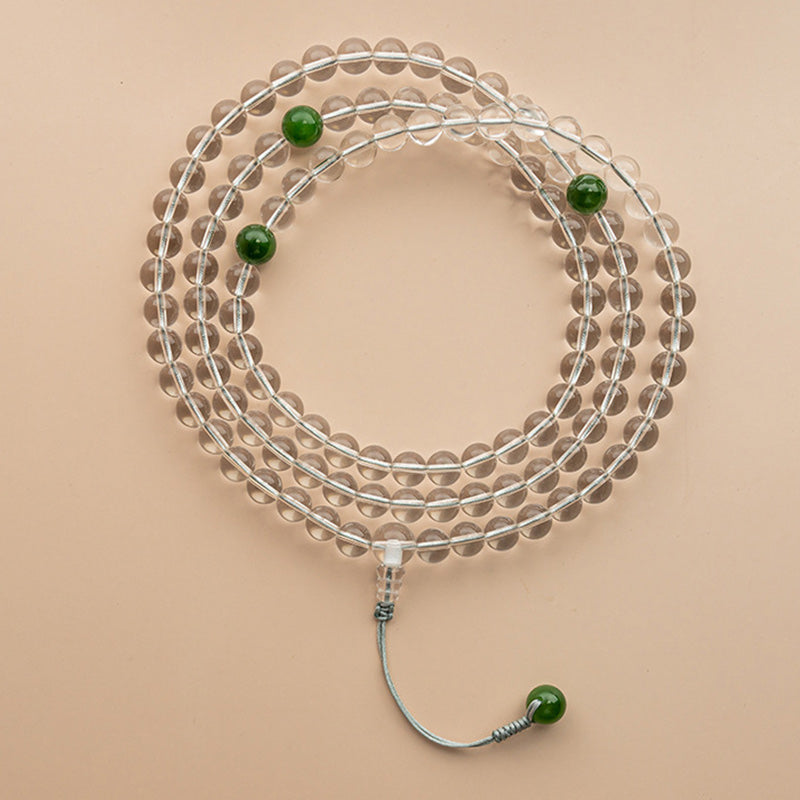 108 Beads White Crystal Jade Gemstone Mala Bracelet for Meditation