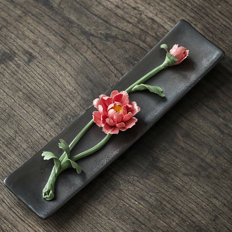 Ceramic Lotus Peony Rose Incense Burner 26cm Spiritual