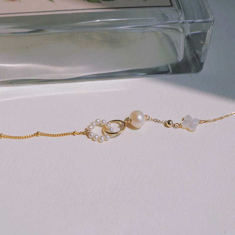 14K Gold Plated Pearl Double Peace Buckle Bracelet