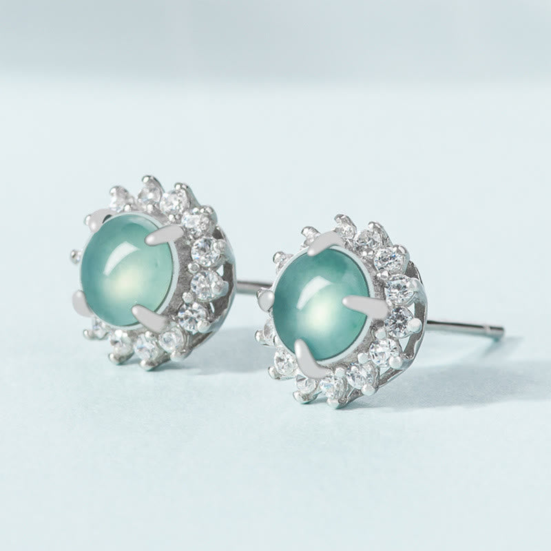6mm Jade Luck Abundance Stud Earrings in 925 Sterling Silver