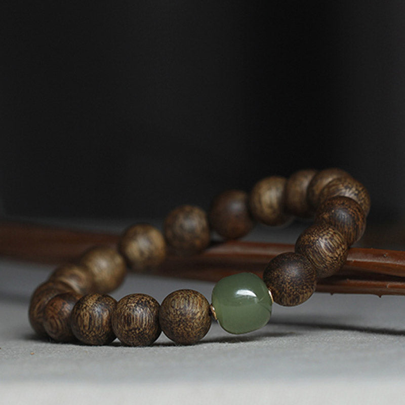 Vietnam Huang Qinan Agarwood & Hetian Jade Peace Bracelet