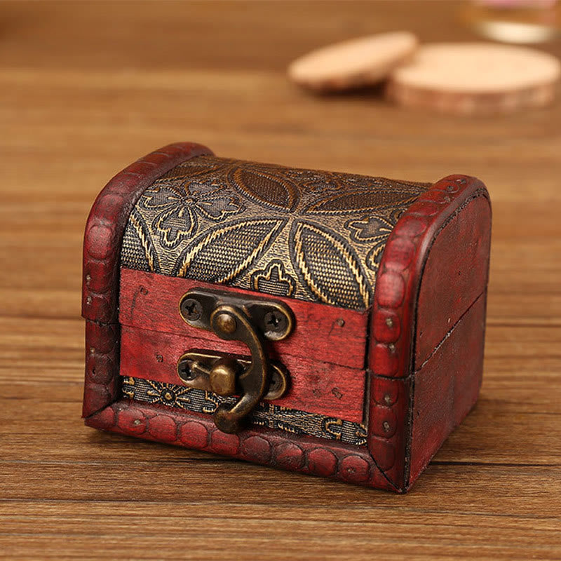 Retro Small Wood Jewelry Box with Golden Grape Design | Zen Decor