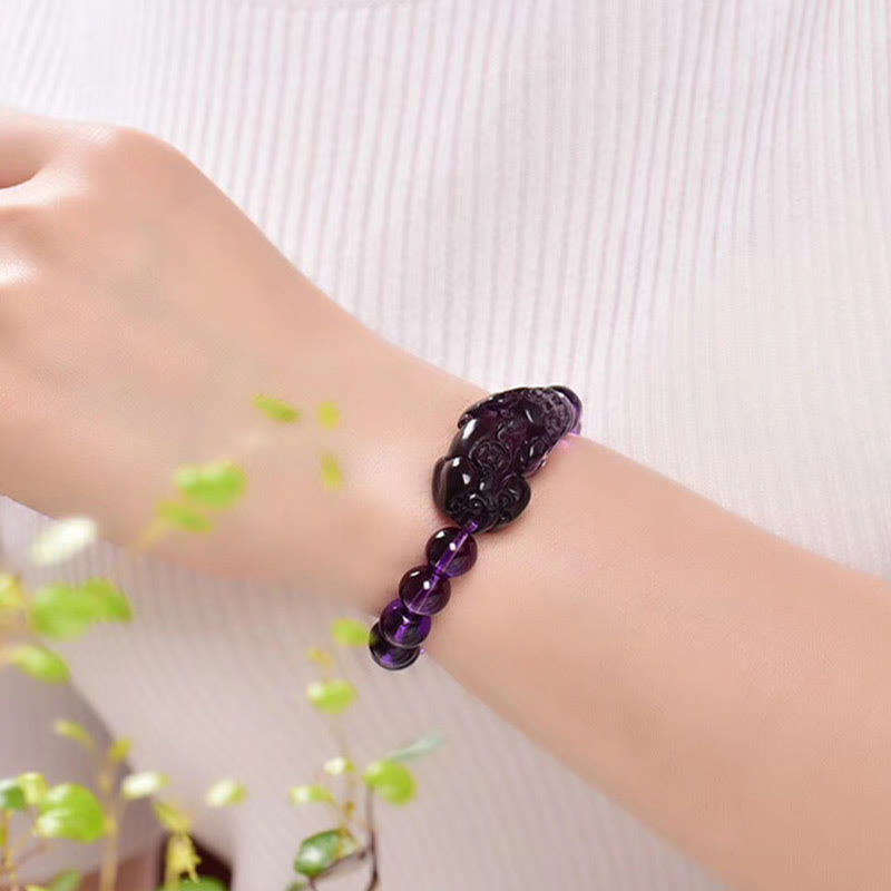 Amethyst Fortune Wealth Bracelet with Pi Xiu 10mm Beads