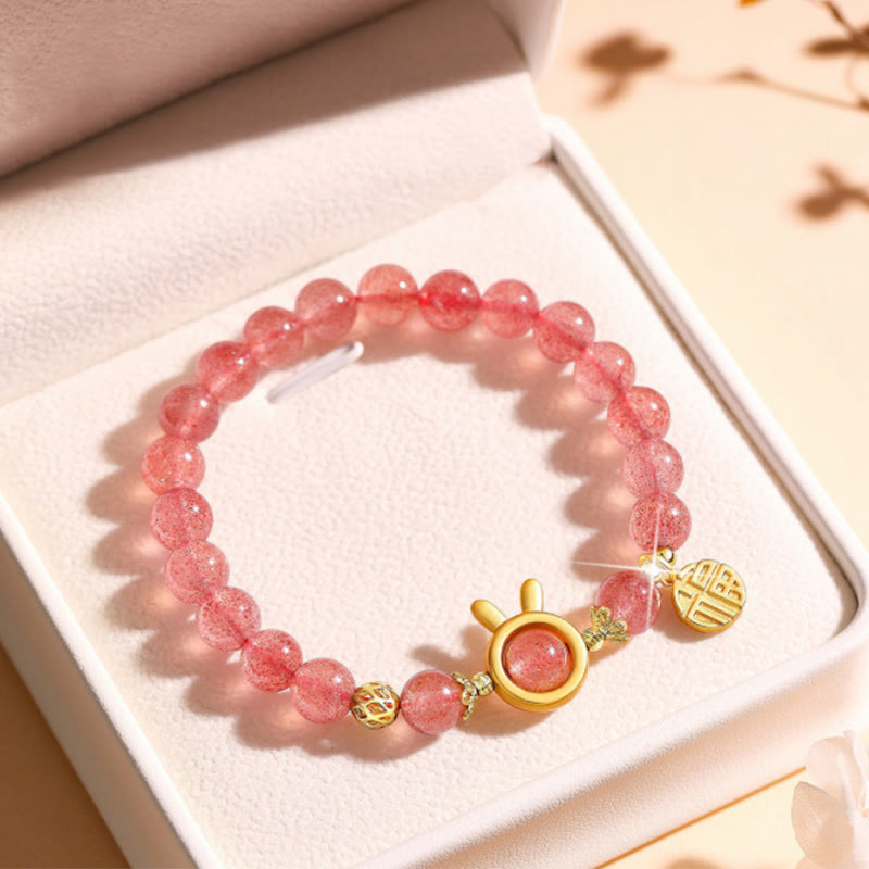 Strawberry Quartz Fu Character Healing Bracelet