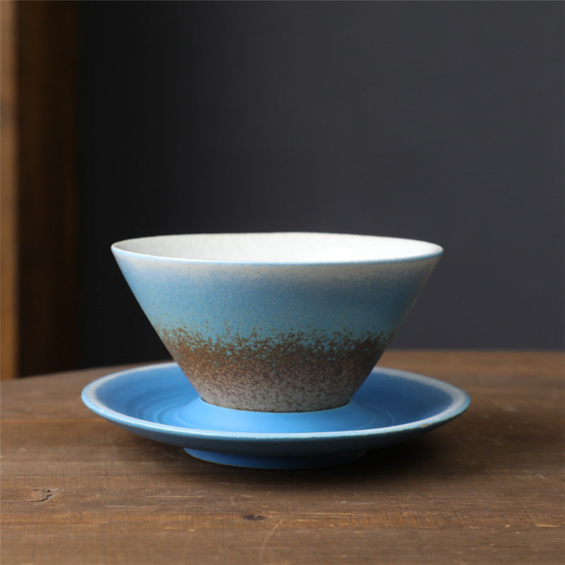 Ceramic Planet Design Coffee Mug with Saucer - Rough Pottery