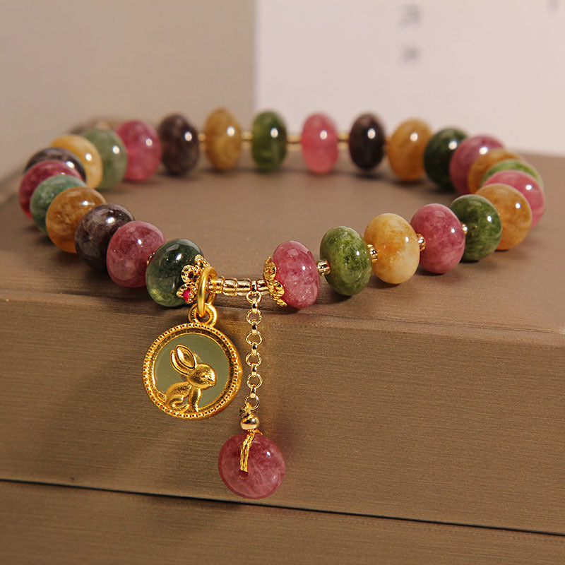 Tourmaline Positive Rabbit Charm Bracelet 14-16cm Wrist