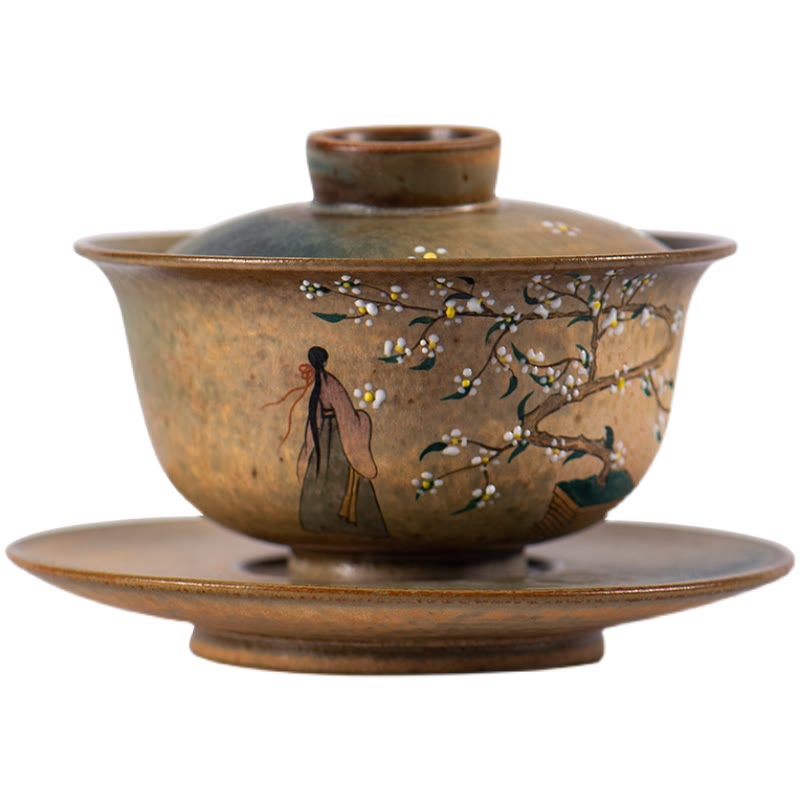 Hanfu Girl Porcelain Gaiwan Tea Cup 150ml Hand-Painted