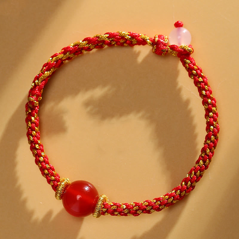 Handmade Red Agate Amethyst Calm Braided Bracelet